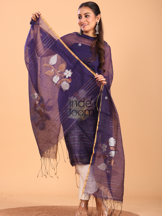 Midnight Plum | Handloom Jamdani Muslin-Tissue Unstitched 2-Piece Kurti