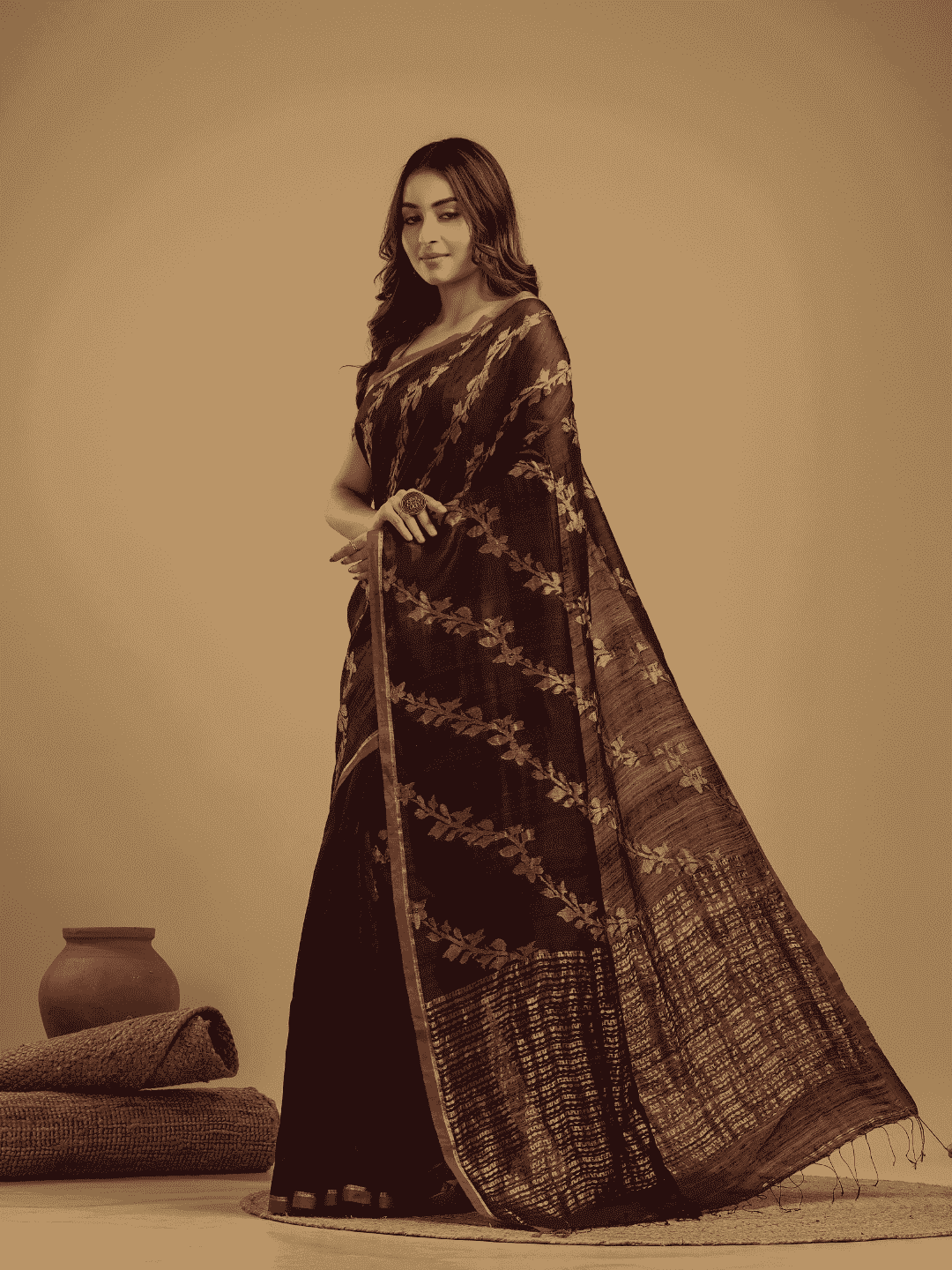 Matka Silk Jamdani Saree With Wine Purple - 027 - indeloom