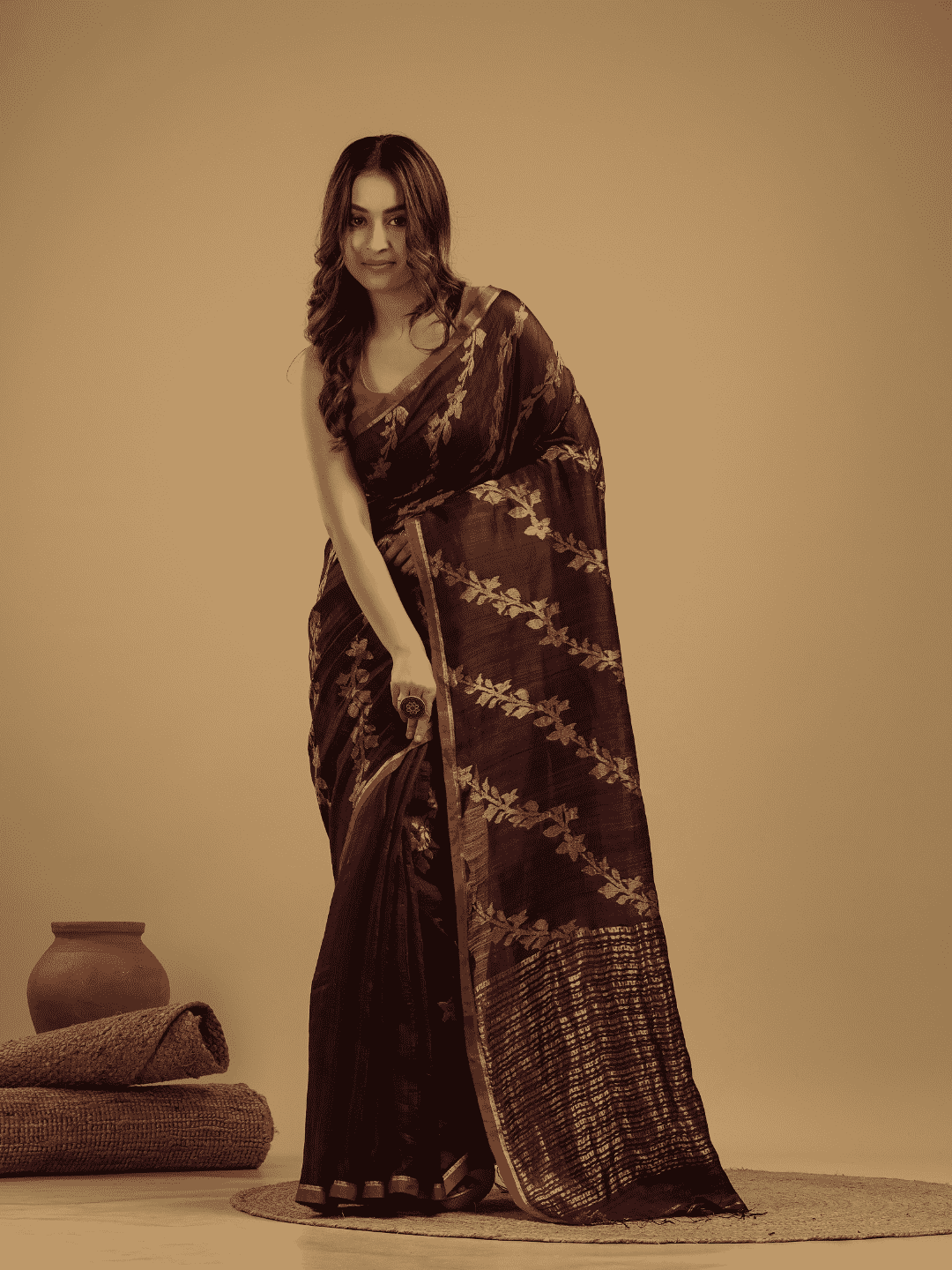 Matka Silk Jamdani Saree With Wine Purple - 027 - indeloom