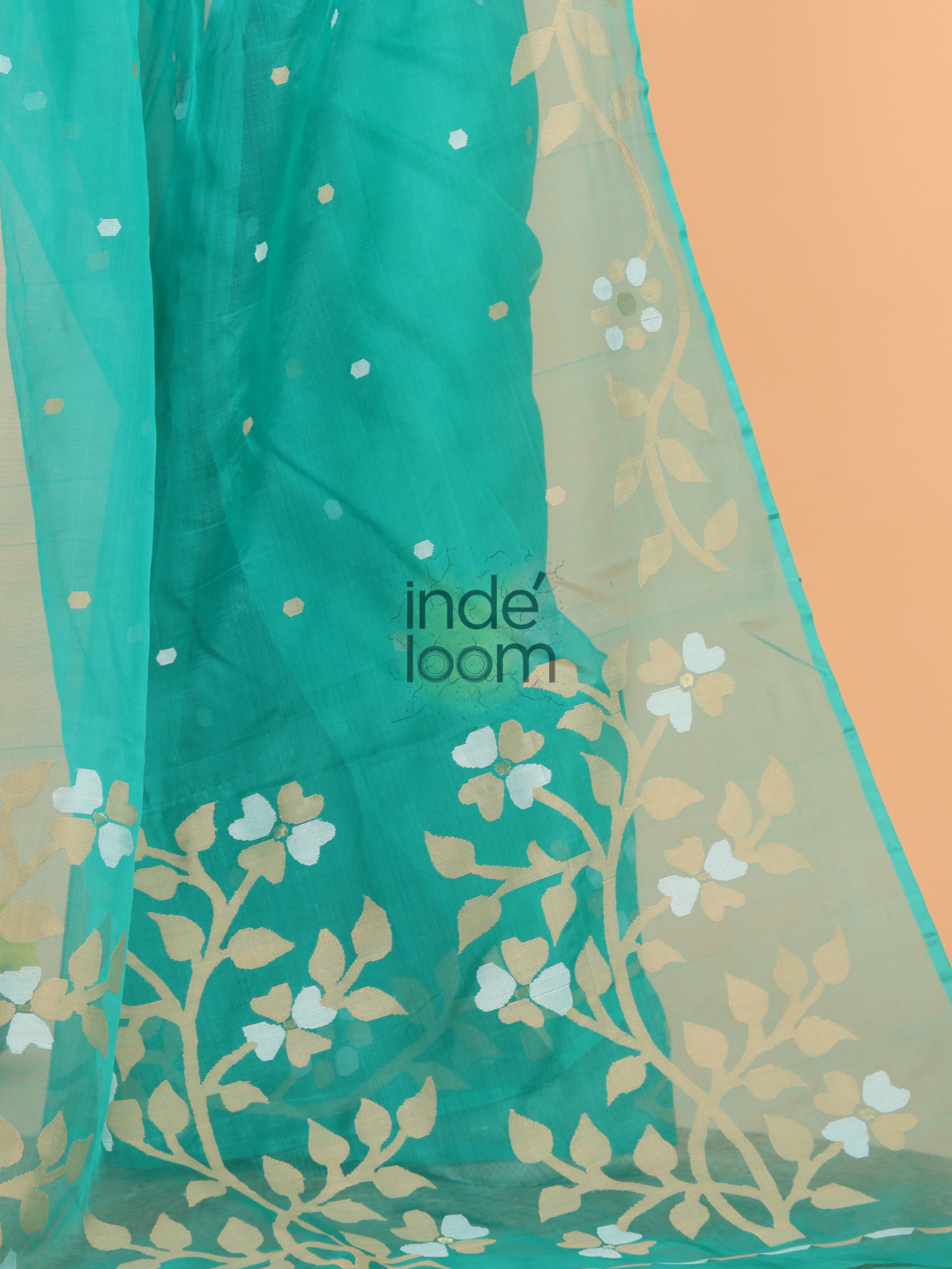 Silk Jamdani Saree With Burgundy Aqua Blue - 156