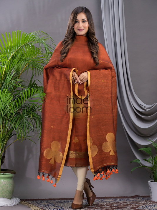 Rust Orange | Handloom Jamdani Linen Unstitched 2-Piece Kurti