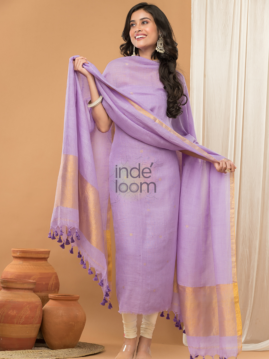 Lavender Purple | Handloom Jamdani Linen Unstitched 2-Piece Kurti