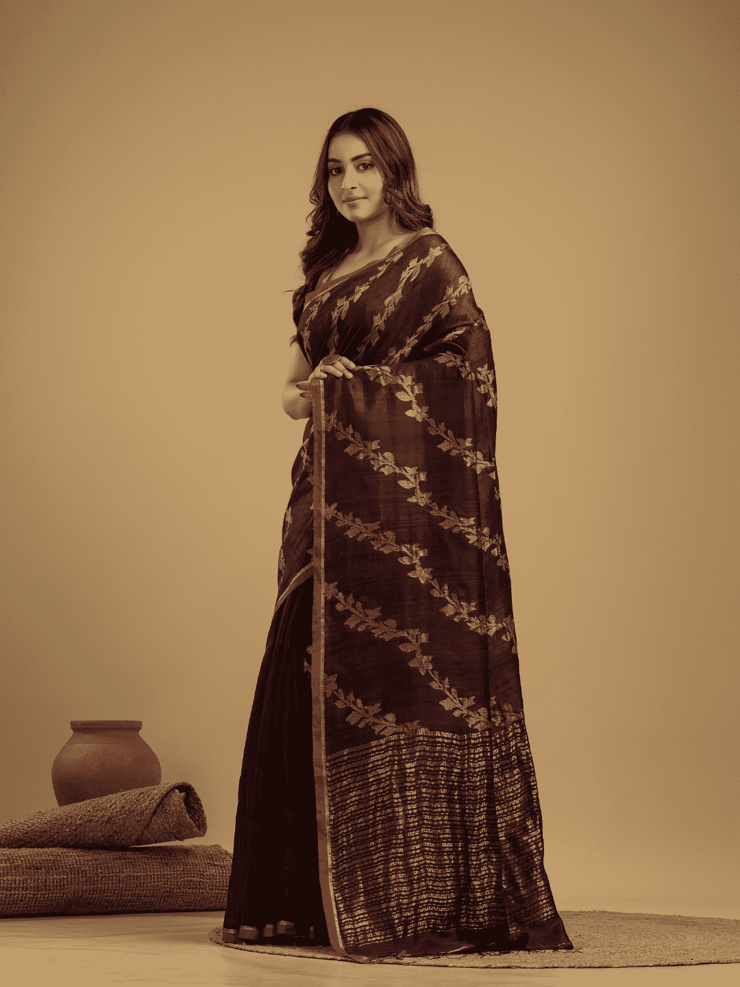 Matka Silk Jamdani Saree With Wine Purple - 027 - indeloom