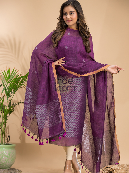Handwoven Jamdani Silk Cotton Unstitched 2-piece Kurti | Royal Purple