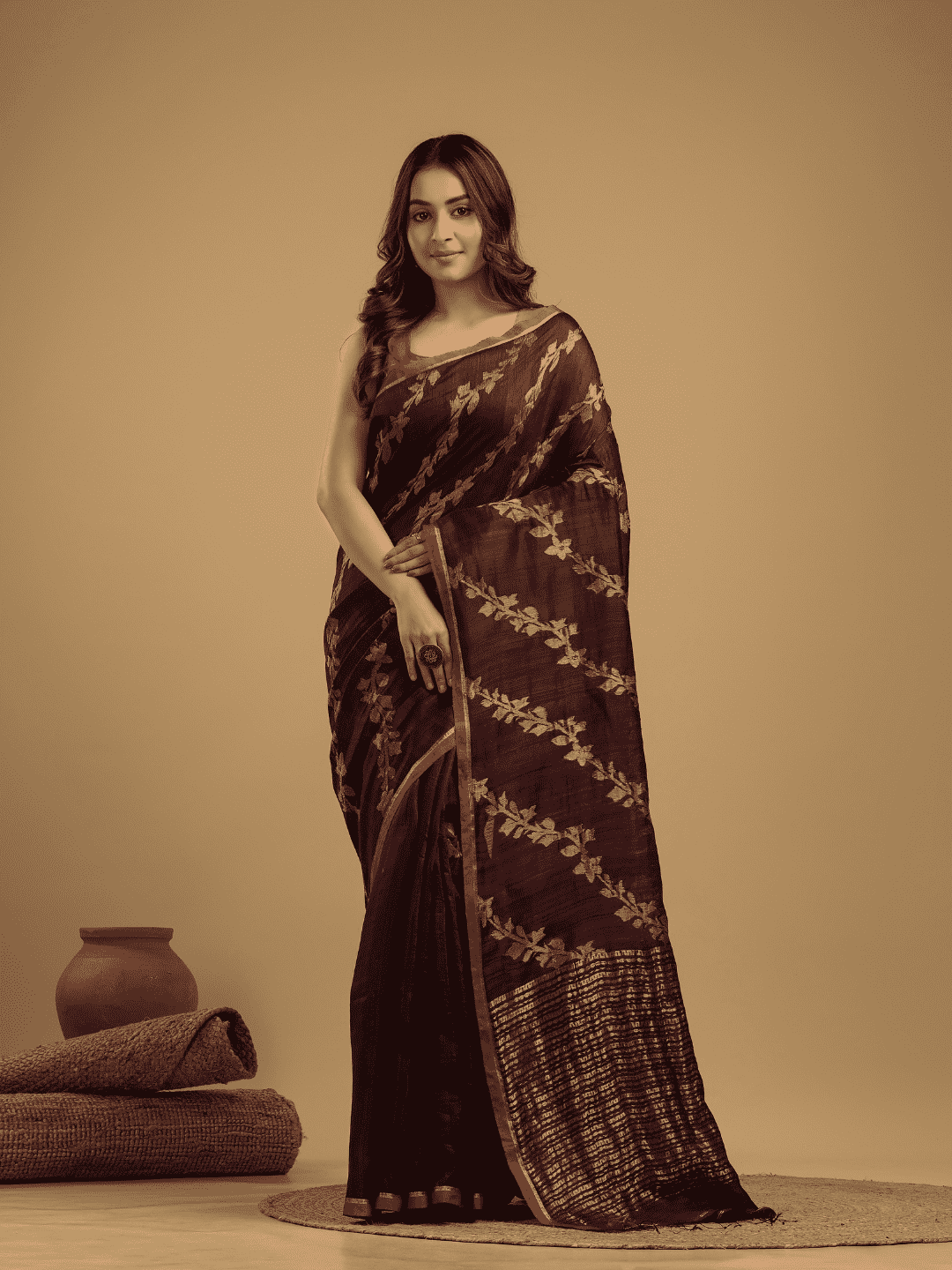 Matka Silk Jamdani Saree With Wine Purple - 027 - indeloom