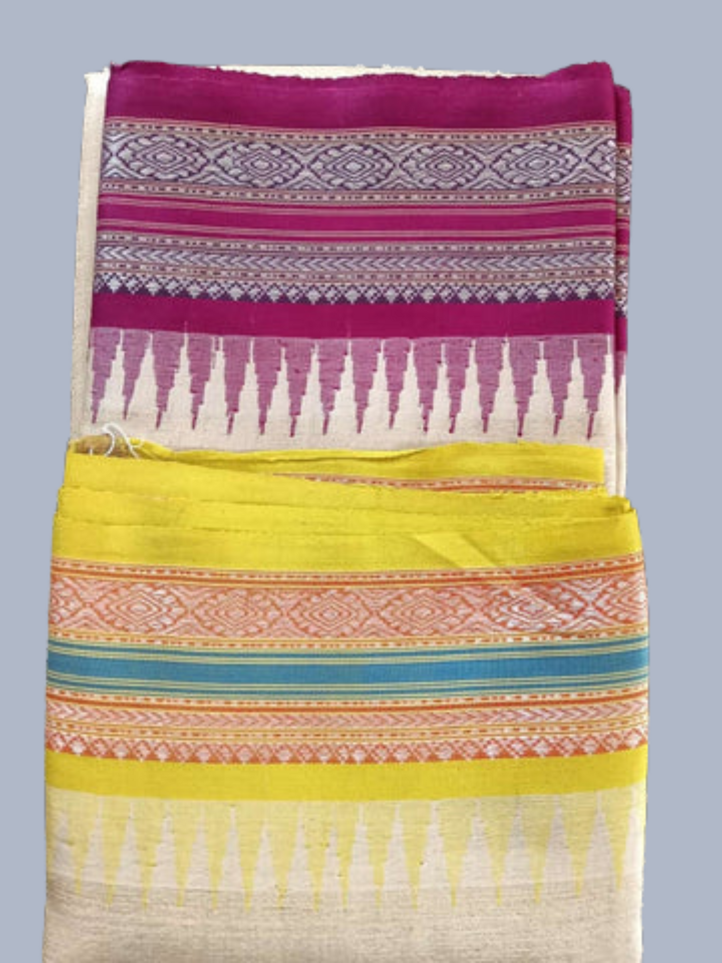 Hot Pink and Yellow Handloom Vidarbha Tussar Silk Saree with Multicolor Contrast Border -104