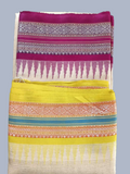 Hot Pink and Yellow Handloom Vidarbha Tussar Silk Saree with Multicolor Contrast Border -104