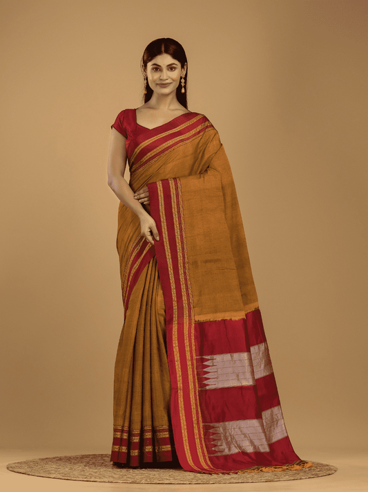 Pure Ilkal Saree With Dijon yellow and Red border - 045