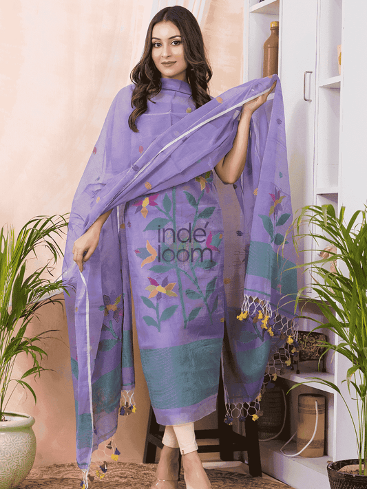 Lavender Blue | Handloom Jamdani Muslin Unstitched 2-Piece Kurti