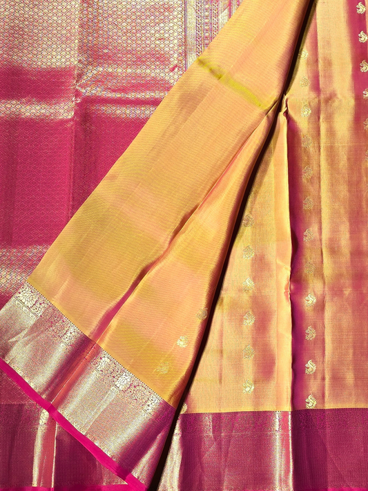 Traditional Kanjivaram Semi Silk Sarees | Pale Mustard