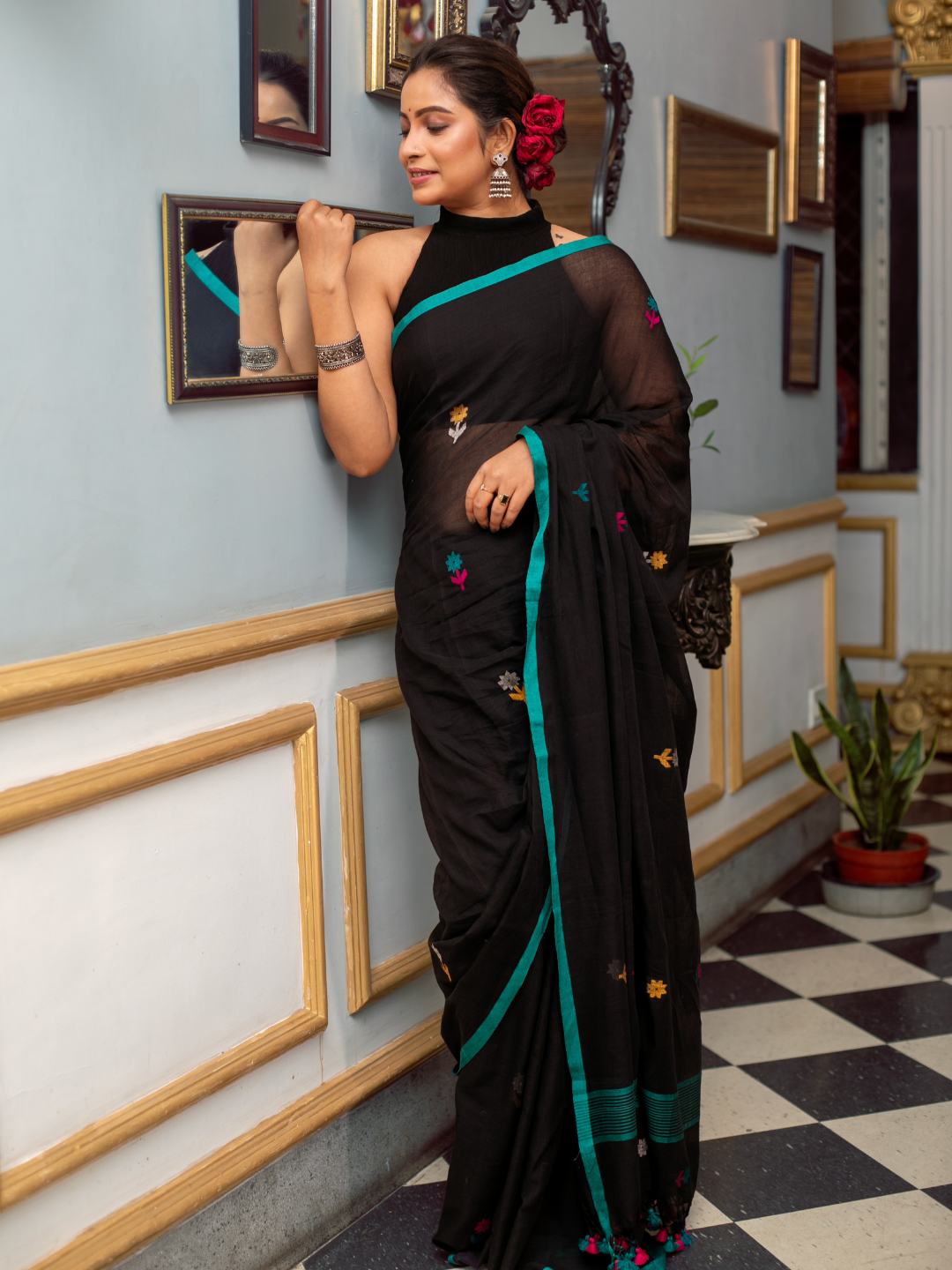 Dark Black Handloom cotton-060