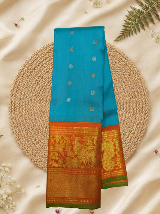 Handwoven Pure Gadwal Silk Saree | Blue