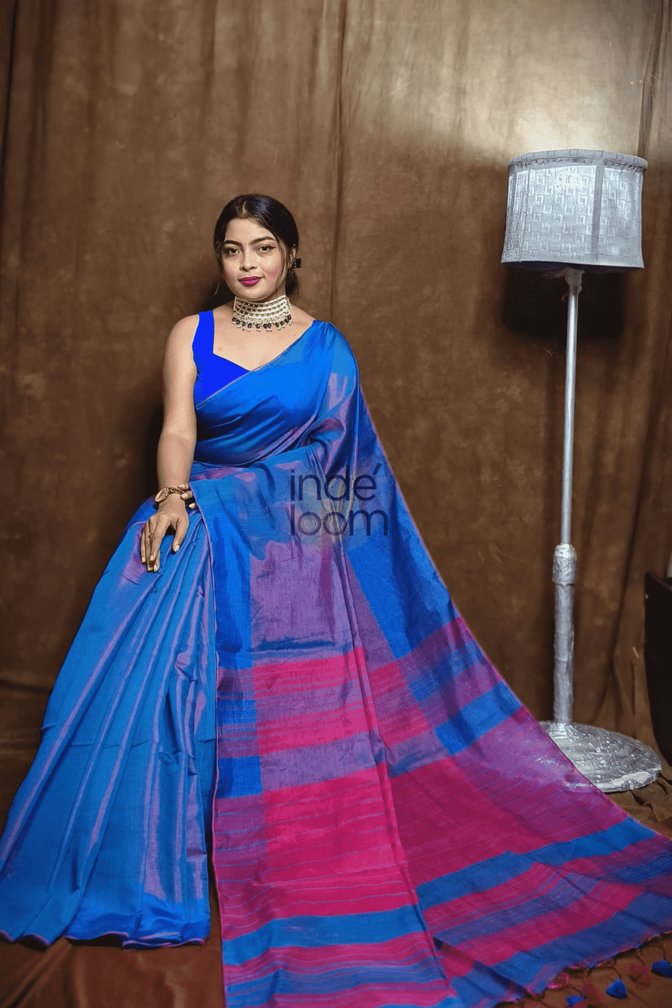 Cotton Silk Saree with Navy Blue-004 - indeloom