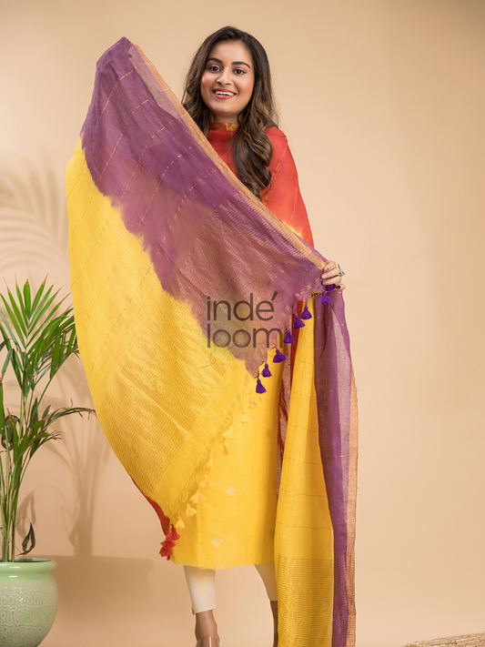 Golden Yellow | Handloom Jamdani Linen Unstitched 2-Piece Kurti