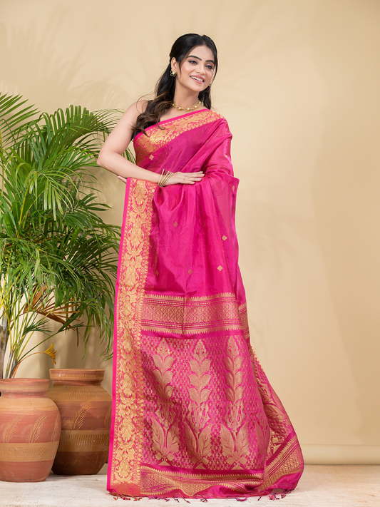 Tissue Silk Saree With Hot Pink - 028