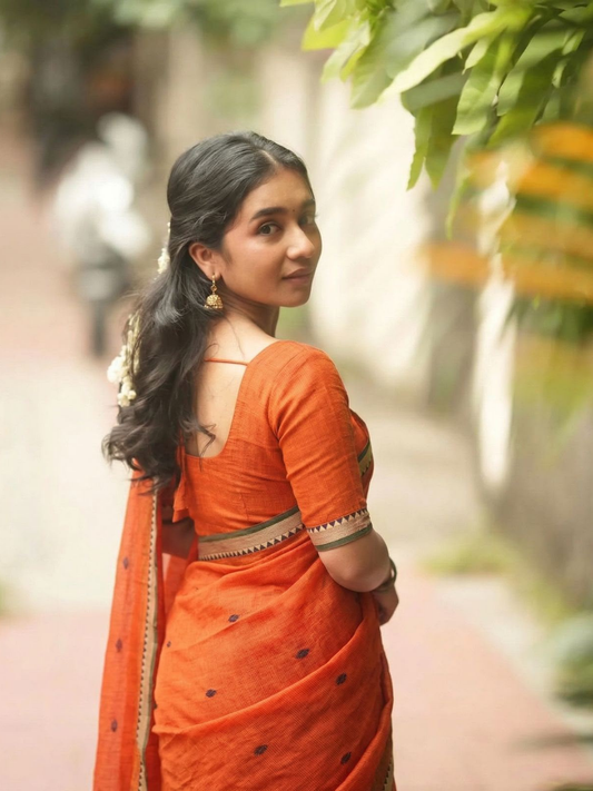Handloom Narayanpet Cotton Saree | Orange