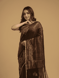Matka Silk Jamdani Saree With Dark Brown and Black - 029 - indeloom