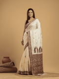 Tussar Silk Jamdani Saree With Cream White - 030