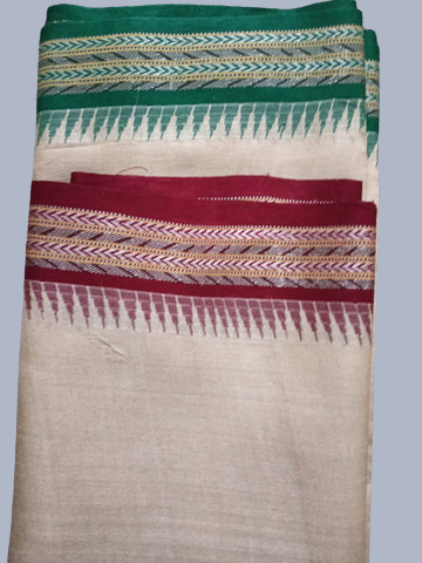 Pine Green and Red Handloom Vidarbha Tussar Silk Saree with Multicolor Contrast Border -103