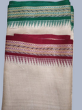 Pine Green and Red Handloom Vidarbha Tussar Silk Saree with Multicolor Contrast Border -103