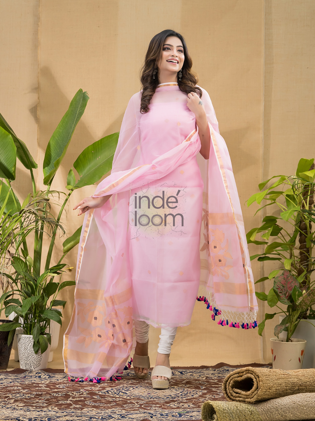 Light Pink Jamdani 2-Piece Set Kurti & Dupatta (UNSTITCHED) -697