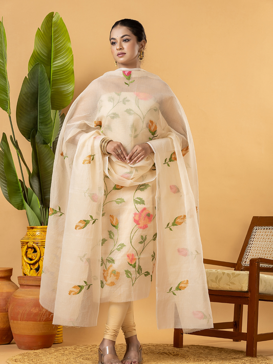 Classic Kota Doria Cotton Unstitched 2-Piece Kurti | Off-White