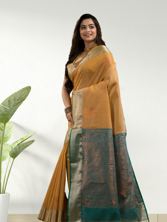 Flax Yellow Cotton Silk Saree - 007