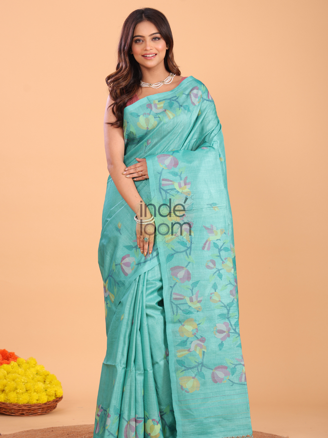 Silk Jamdani Saree With Burgundy Powder Blue - 159