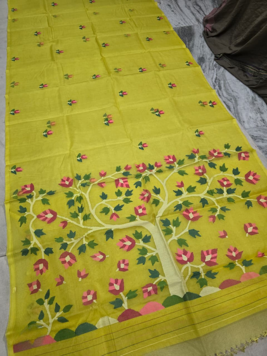 Handwoven Pure Handwoven Pure Muslin Saree |Yellow