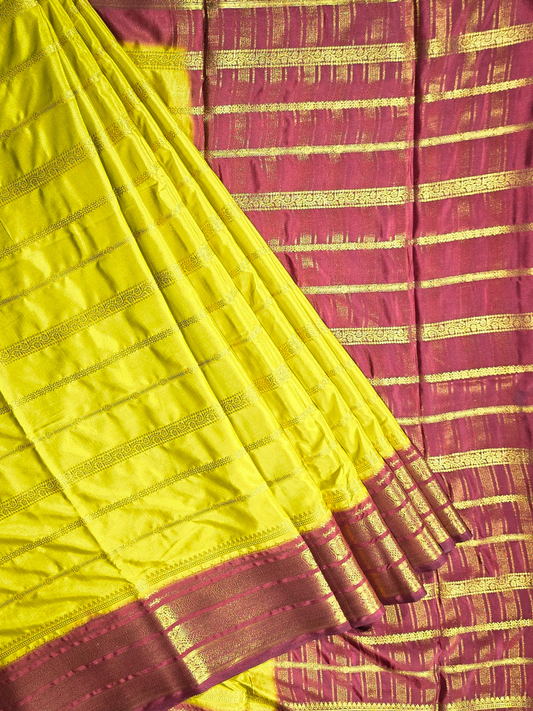 Classic Mysore Semi Silk Saree | Parrot Green