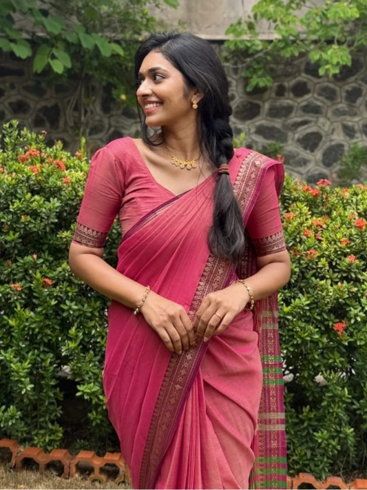 Handloom Narayanpet Cotton Saree | Dusty Pink