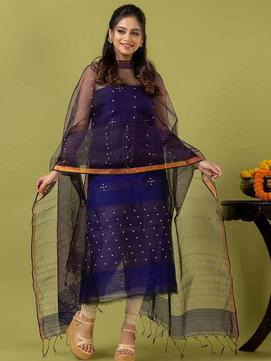 Handwoven Jamdani Muslin Unstitched 2-piece Kurti | Deep Violet
