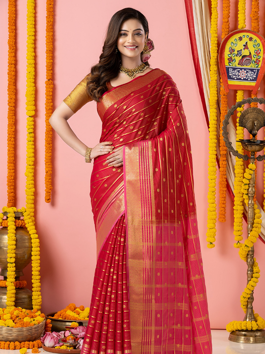 Classic Mysore Semi Silk Saree | Crimson Red