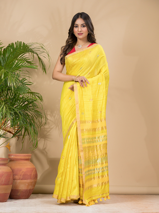 Matka Silk Jamdani Saree With Golden Yellow - 020