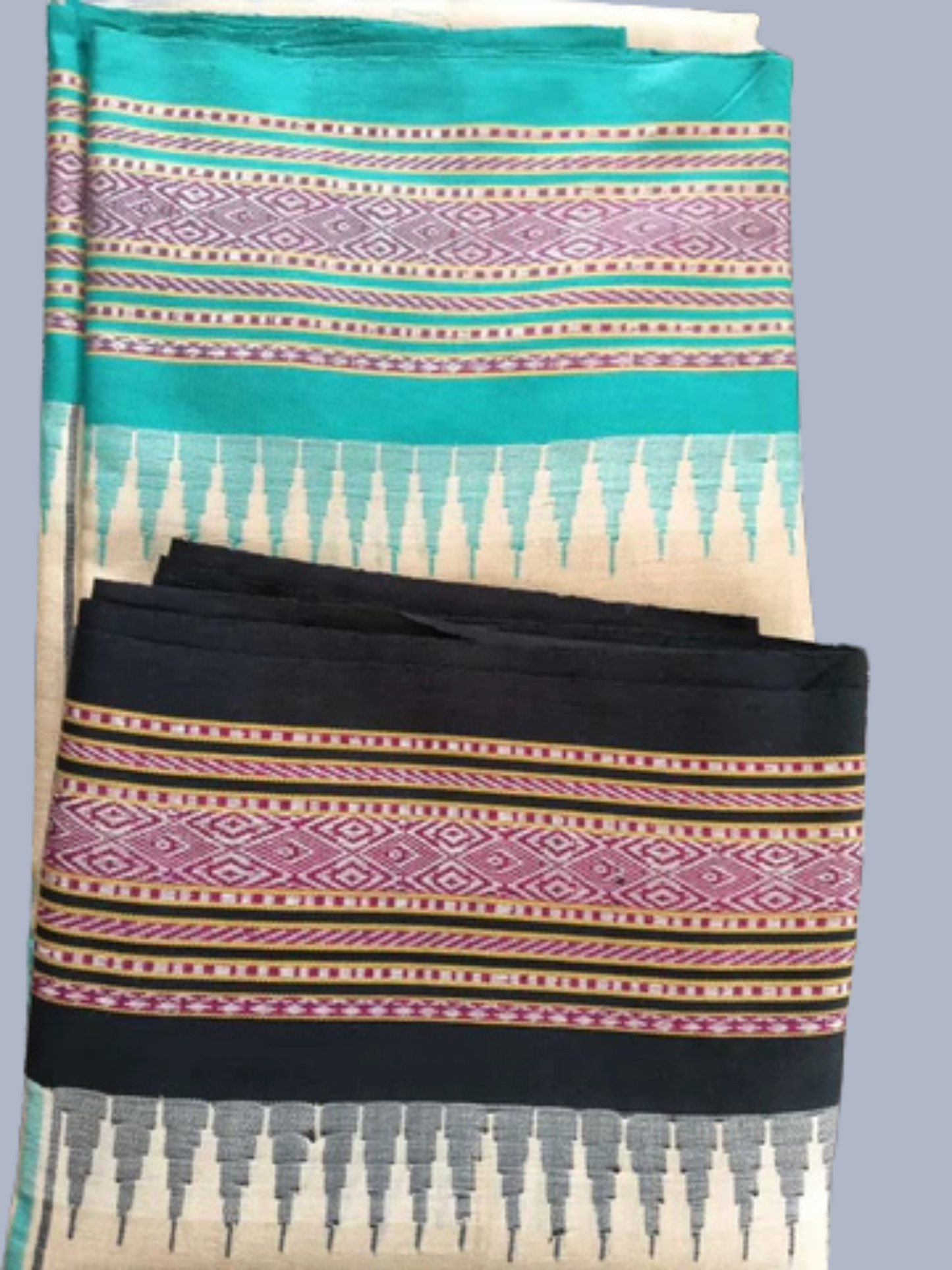 Sky Blue and Black Handloom Vidarbha Tussar Silk Saree with Multicolor Contrast Border -101