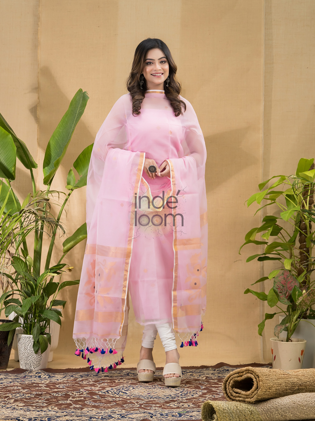 Light Pink Jamdani 2-Piece Set Kurti & Dupatta (UNSTITCHED) -697
