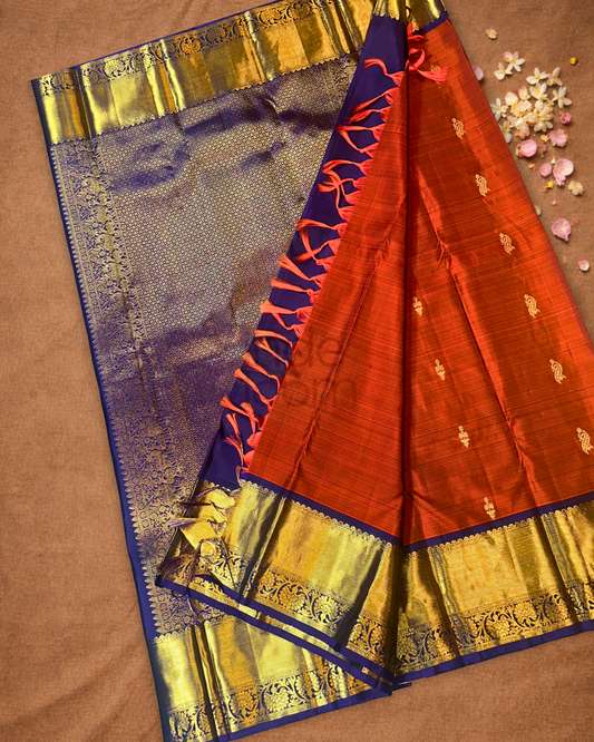 Silk Mark Certified Handloom Kanjivaram Silk Saree | Mahogany Brown