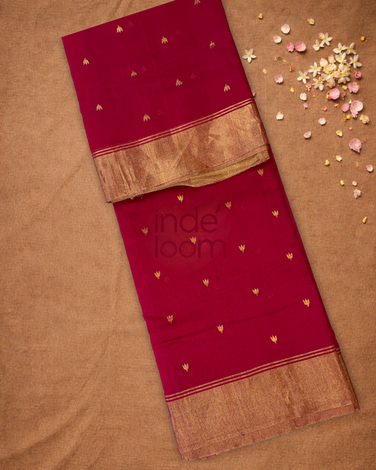Pure Chanderi Silk Saree Dark Pink