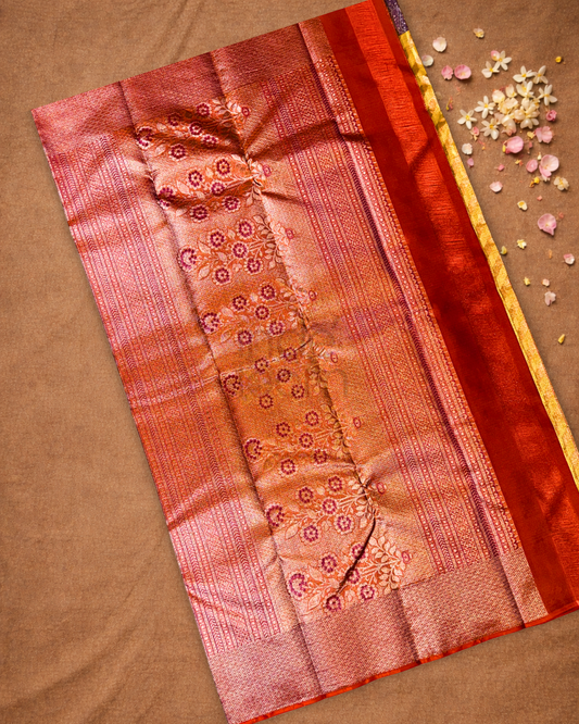 Silk Mark Certified Handloom Kanjivaram Silk Saree | Golden Yellow