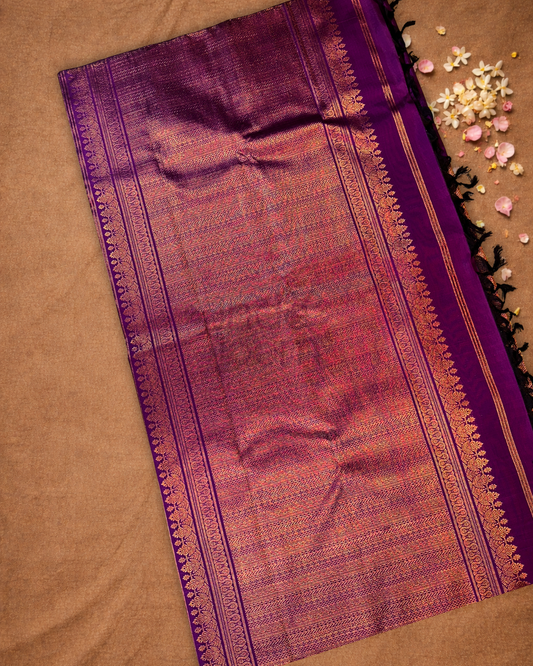 Silk Mark Certified Handloom Kanjivaram Silk Saree | Indigo Purple