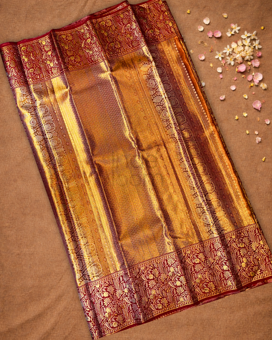 Kanjivaram Saree With Shaded Golden Maroon