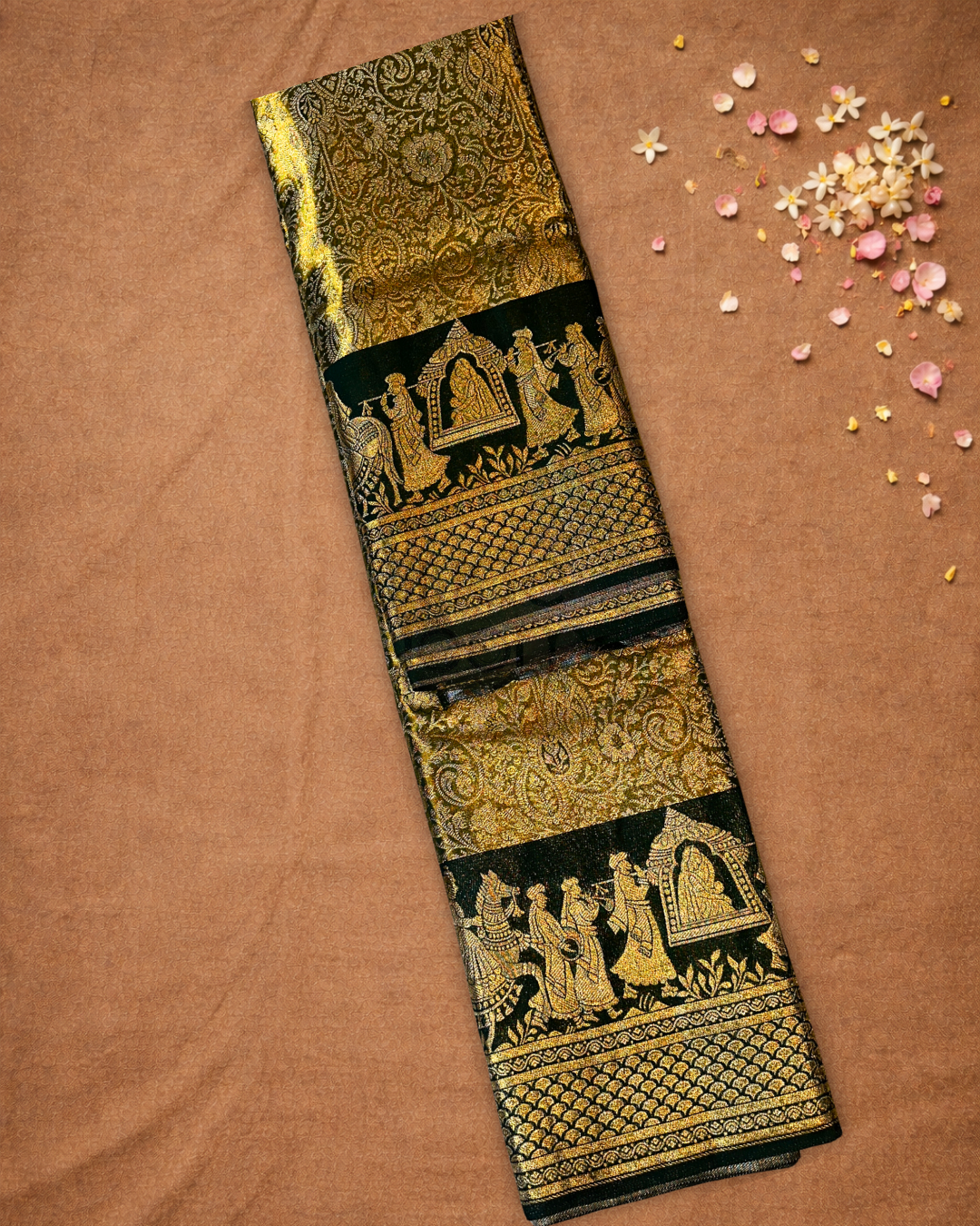 Silk Mark Certified Handloom Kanjivaram Silk Saree | Bronze Brown