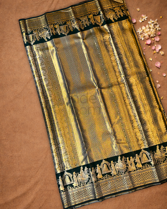 Silk Mark Certified Handloom Kanjivaram Silk Saree | Bronze Brown