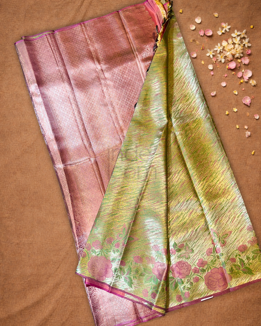 Silk Mark Certified Handloom Kanjivaram Silk Saree | Pistachio Green