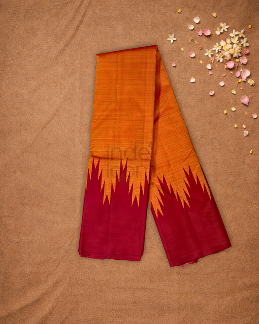 Silk Mark Certifed Handloom Kanjivaram Silk Saree | Fire Orange