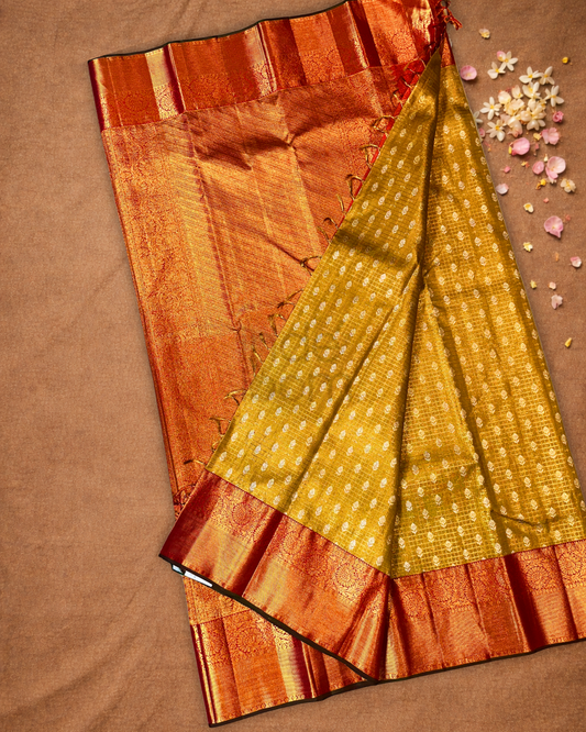 Silk Mark Certified Handloom Kanjivaram Silk Saree | Olive Green