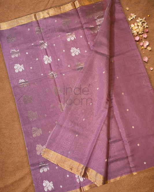 Chanderi Silk Saree Rosewood Pink with Gold border