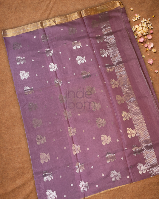 Chanderi Silk Saree Rosewood Pink with Gold border