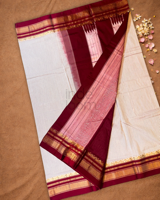 Ilkal Saree in Shell White With Red