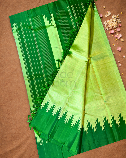 Silk Mark Certified Handloom Kanjivaram Silk Saree | Lime Green